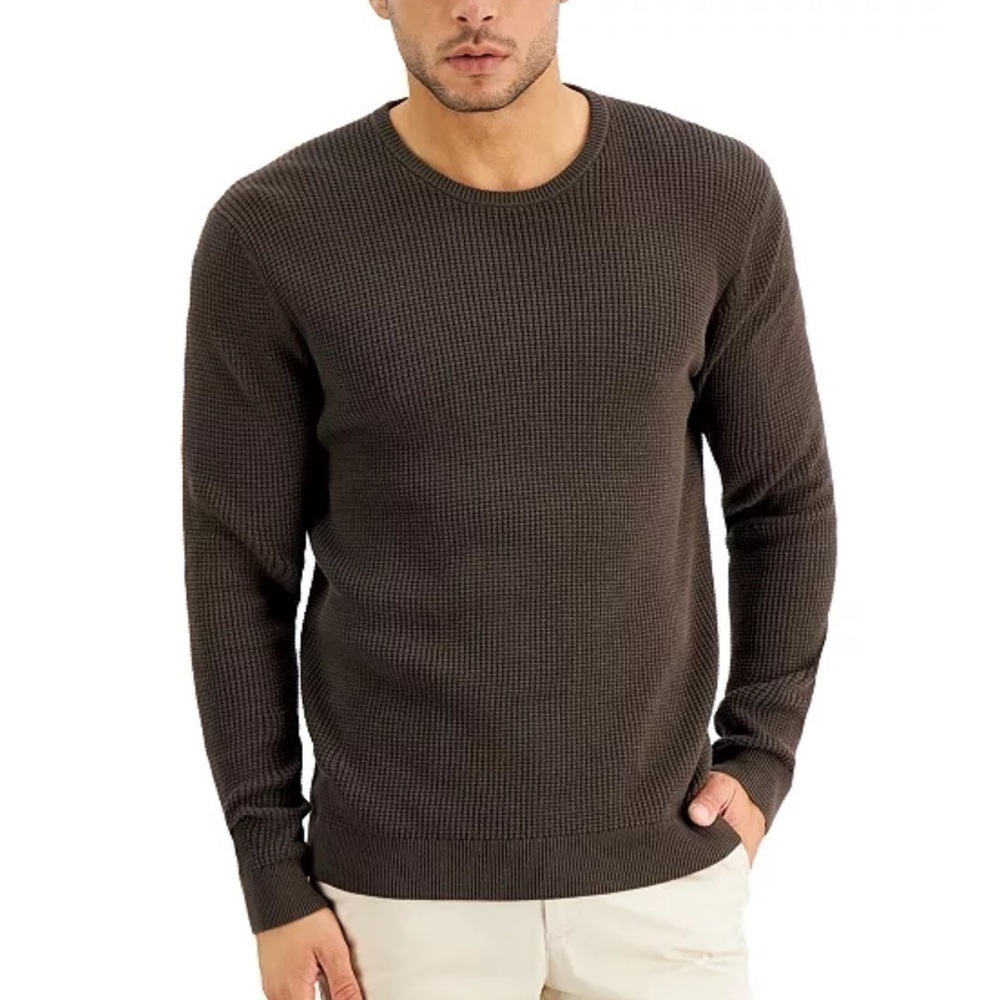 NWT Alfani waffle knit soft 100% cotton dark olive color size medium